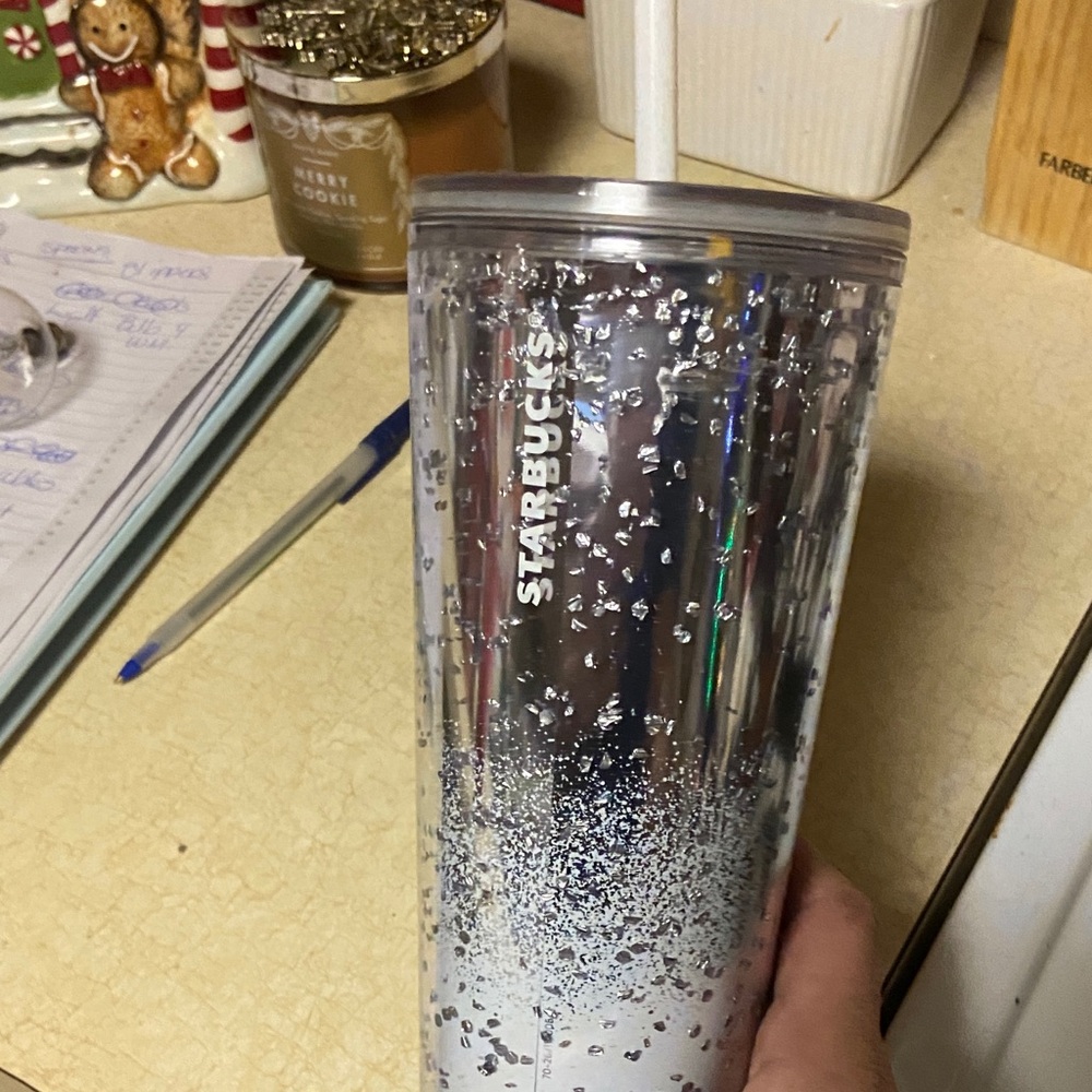 Starbucks Silver and White Glitter Tumbler